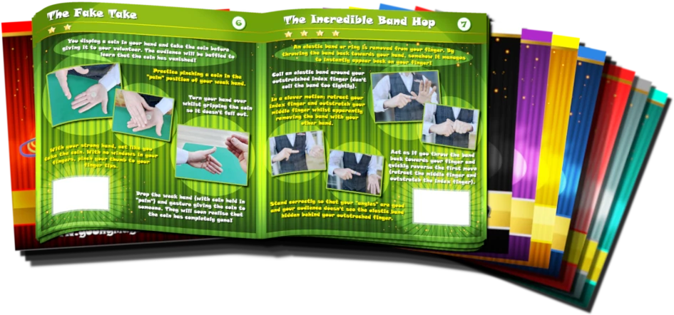 Inside the Ketsy&rsquo;s Young Magicians booklets: step-by-step photographs and instructions for each magic trick