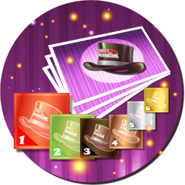 The collectable Ketsy&rsquo;s Young Magicians holographic stickers, numbered one to six
