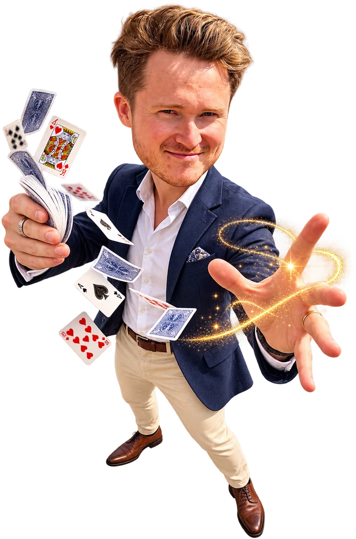Jared, magic tutor, springing a deck of cards