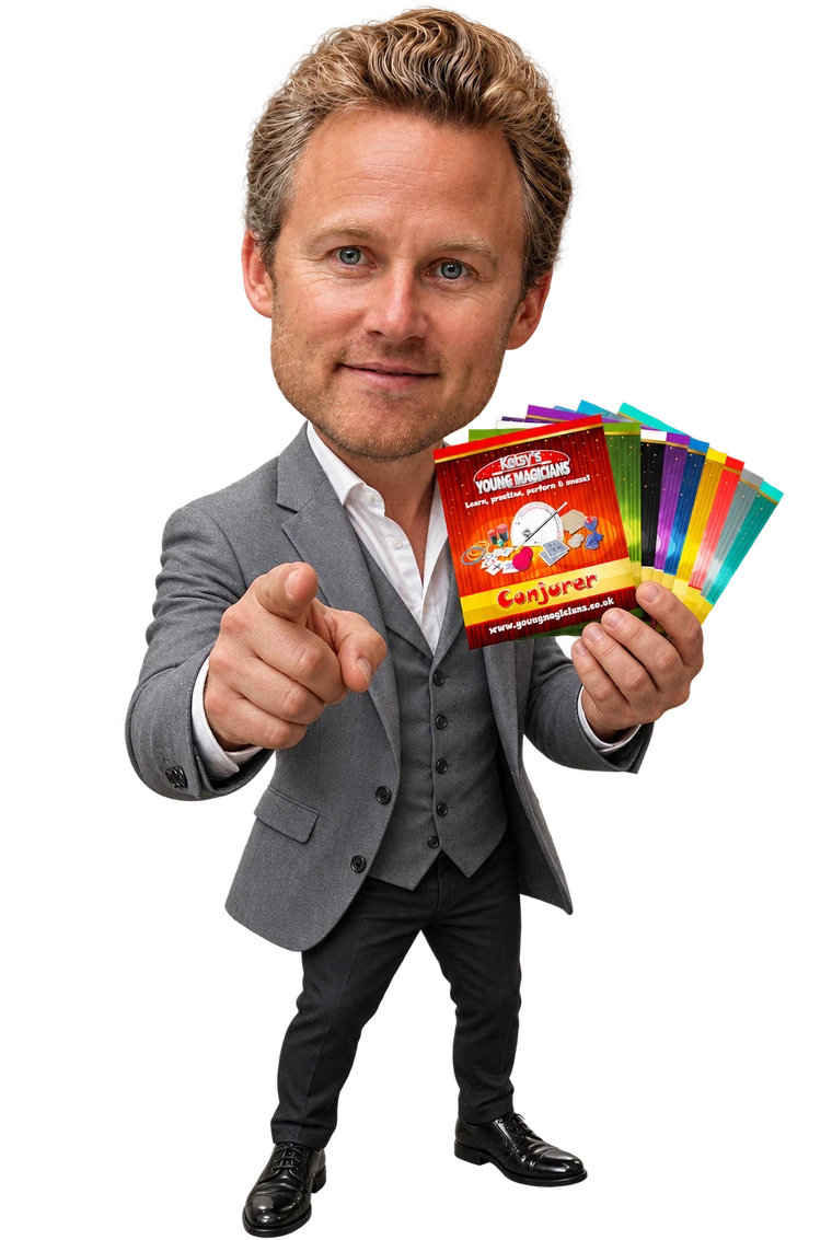 Ketsy holding the nine Ketsy&rsquo;s Young Magicians sticker booklets