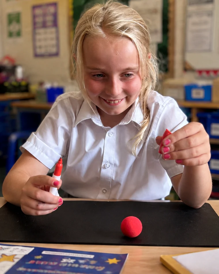 Girl practising a sponge ball trick in class