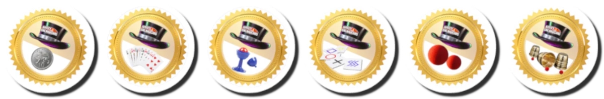 The six workshop achievement stickers