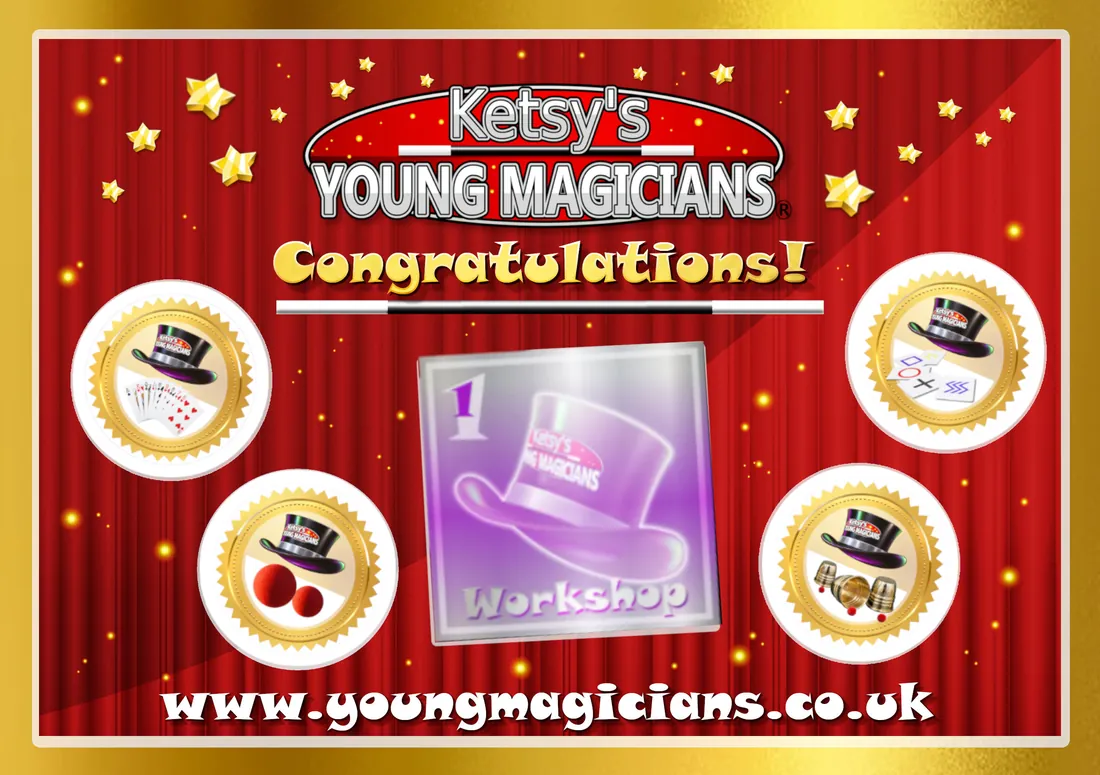 Workshop certificate with four gold stickers and the holographic Workshop sticker in the centre